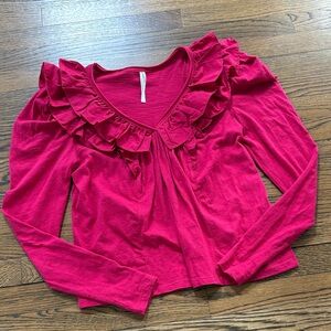 Anthropologie Women's pink vine I long sleeve Top with ruffles, xs